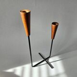 Rare teak and metal candle holder from the mid-century, Denmark, 1960s