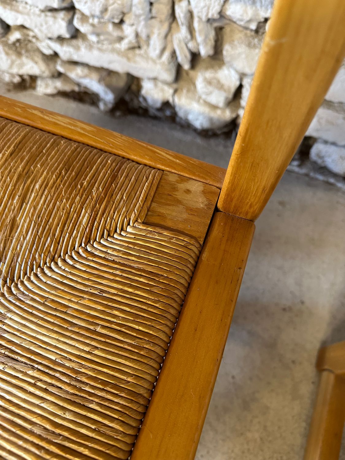 6 Regain House chairs - Elm and straw - 1980 - Vintage - Brutalist