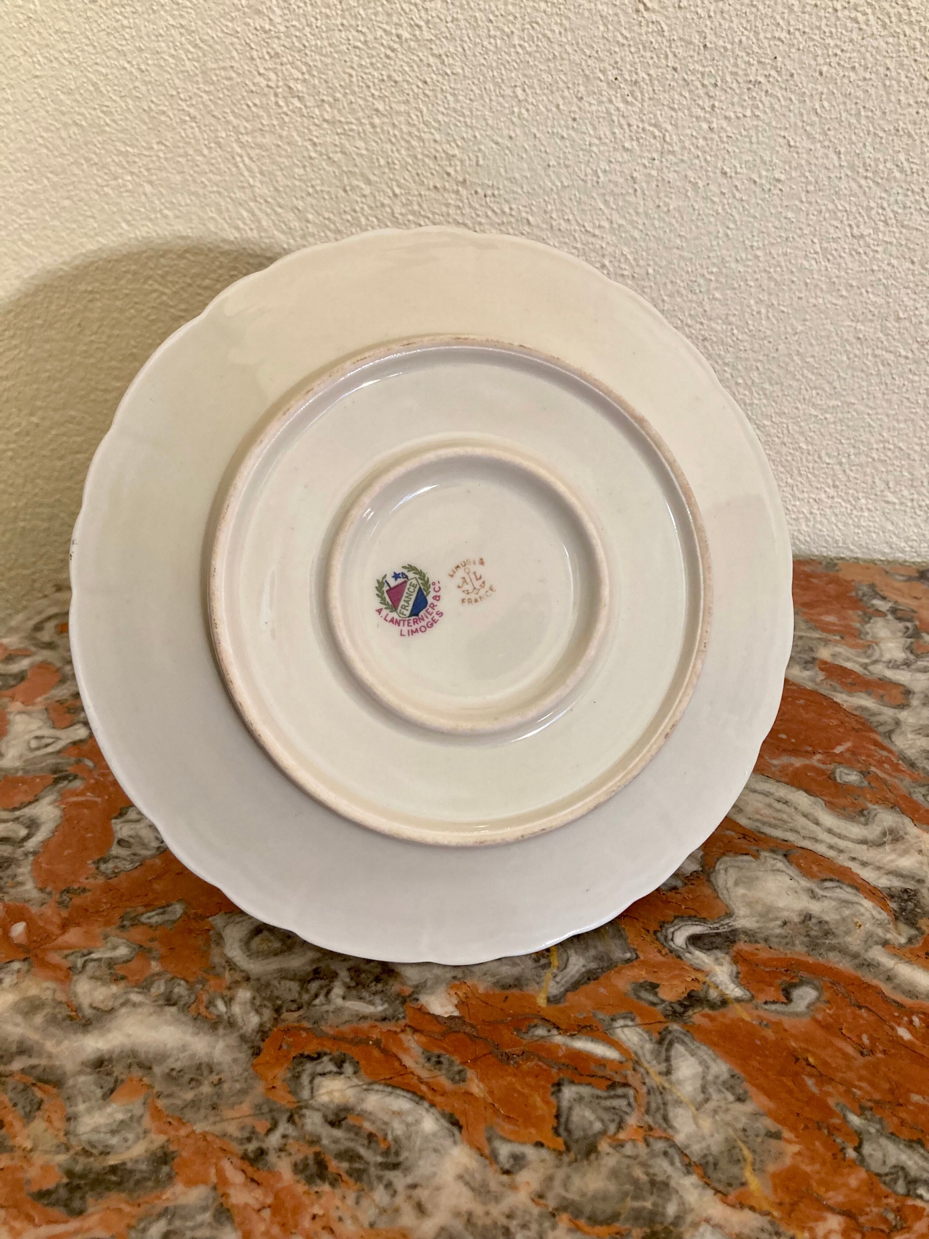 Limoges sauce boat A. Lanternier 1911 gold and blue edging