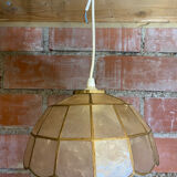 Antique Art Deco Style Pendant Light, Mother-of-Pearl & Brass, 1970s Vintage
