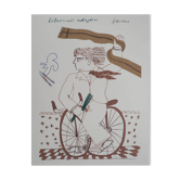 Alekos FASSIANOS: Elegant man on a bicycle, signed lithograph.
