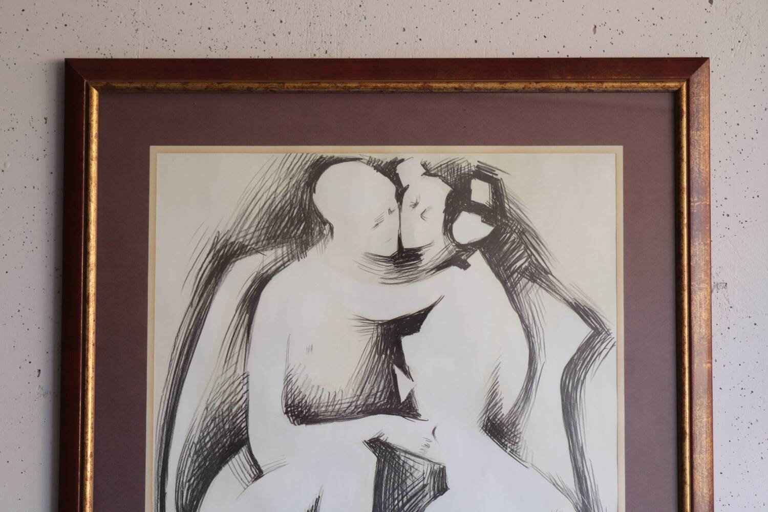 Large framed ink drawing – Embracing couple