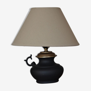 Black, gold and linen table lamp
