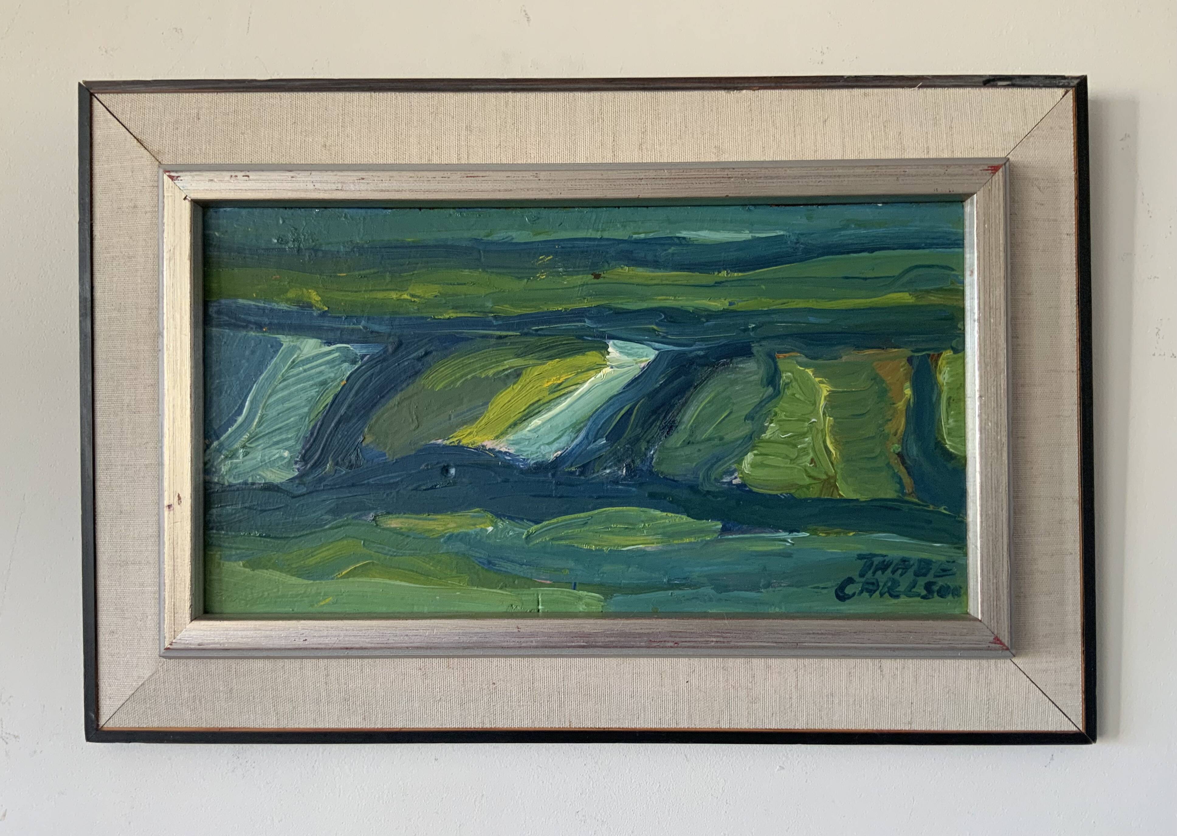 Vintage Painting Abstract Modernist Landscape By Thabe Carlson 1971