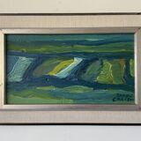 Vintage Painting Abstract Modernist Landscape By Thabe Carlson 1971