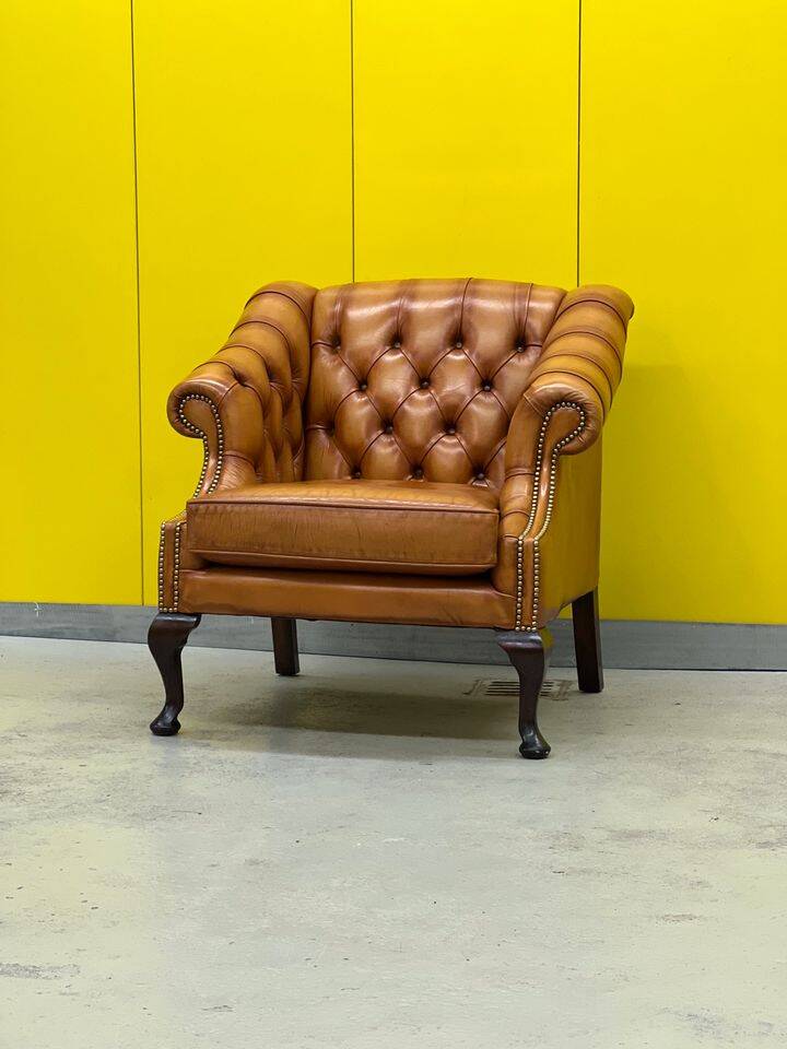 Vintage Chesterfield Regency Style Brown Leather Club Armchair