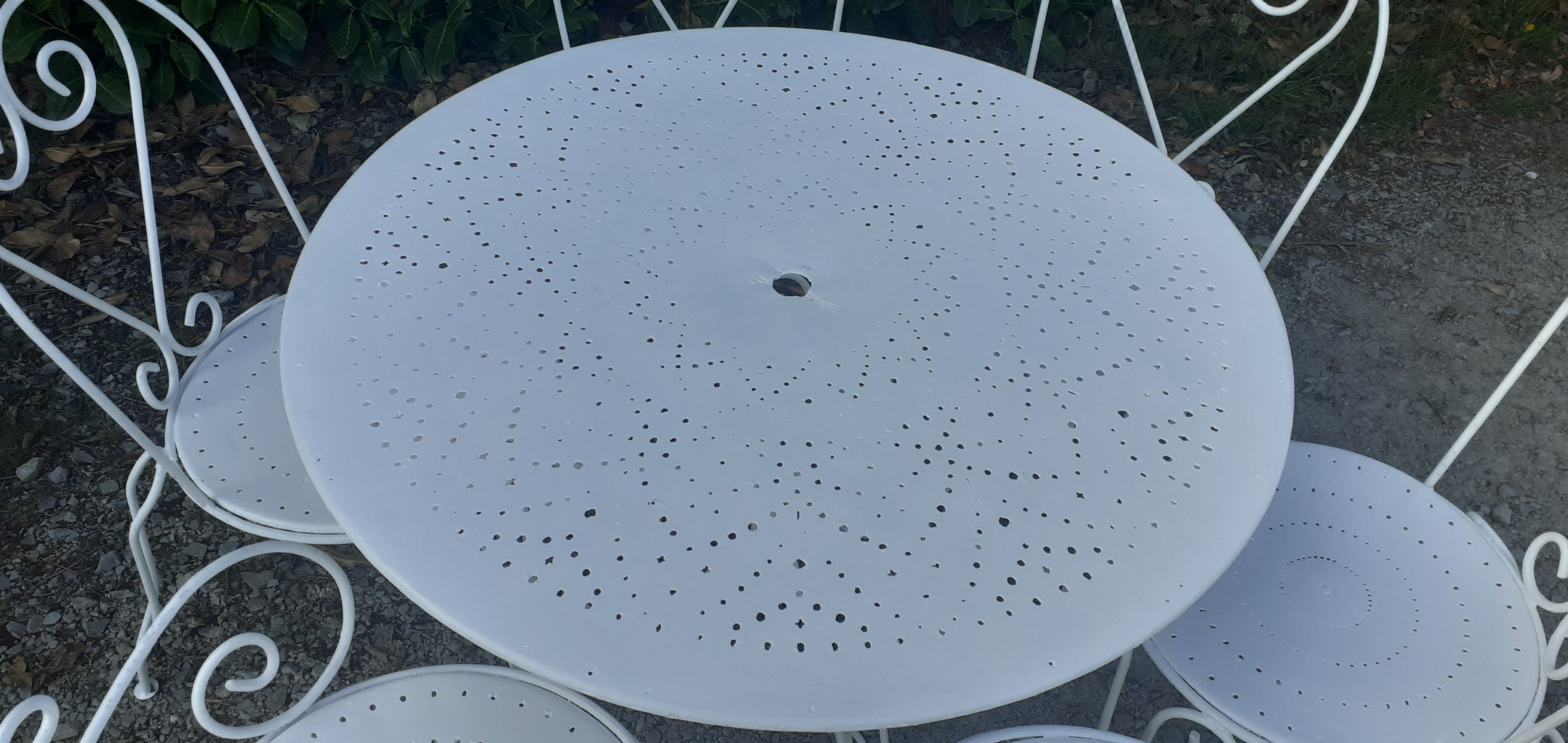 Salon de jardin 1 table 1 fauteuils 5 chaises fer forgé blanc ancien