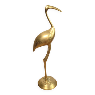 Large golden brass heron statuette