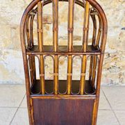 Vintage two-tier bamboo and rattan shelf with storage, Circa 1960