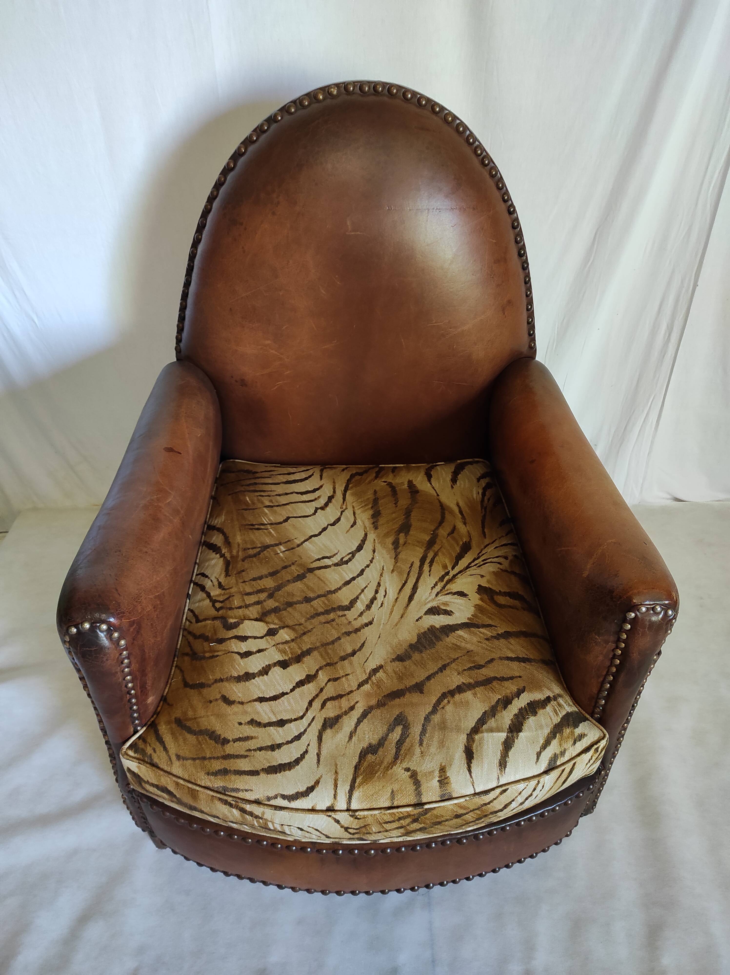 Leather club chair model cathedral circa 1970