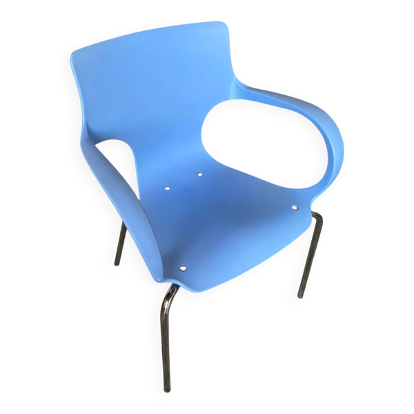 Chaise Design ACTA JIM Métal Chromé + Coque Plastique Bleu Ciel Vintag