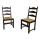 Set of 2 oak, rustic, farmhouse, ladderback dining chairs with rush seats