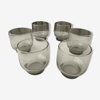 Set de 6 verres gobelets en verre fumée années 60-70