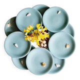 10 assiettes à desserts en céramique bleu Longchamp