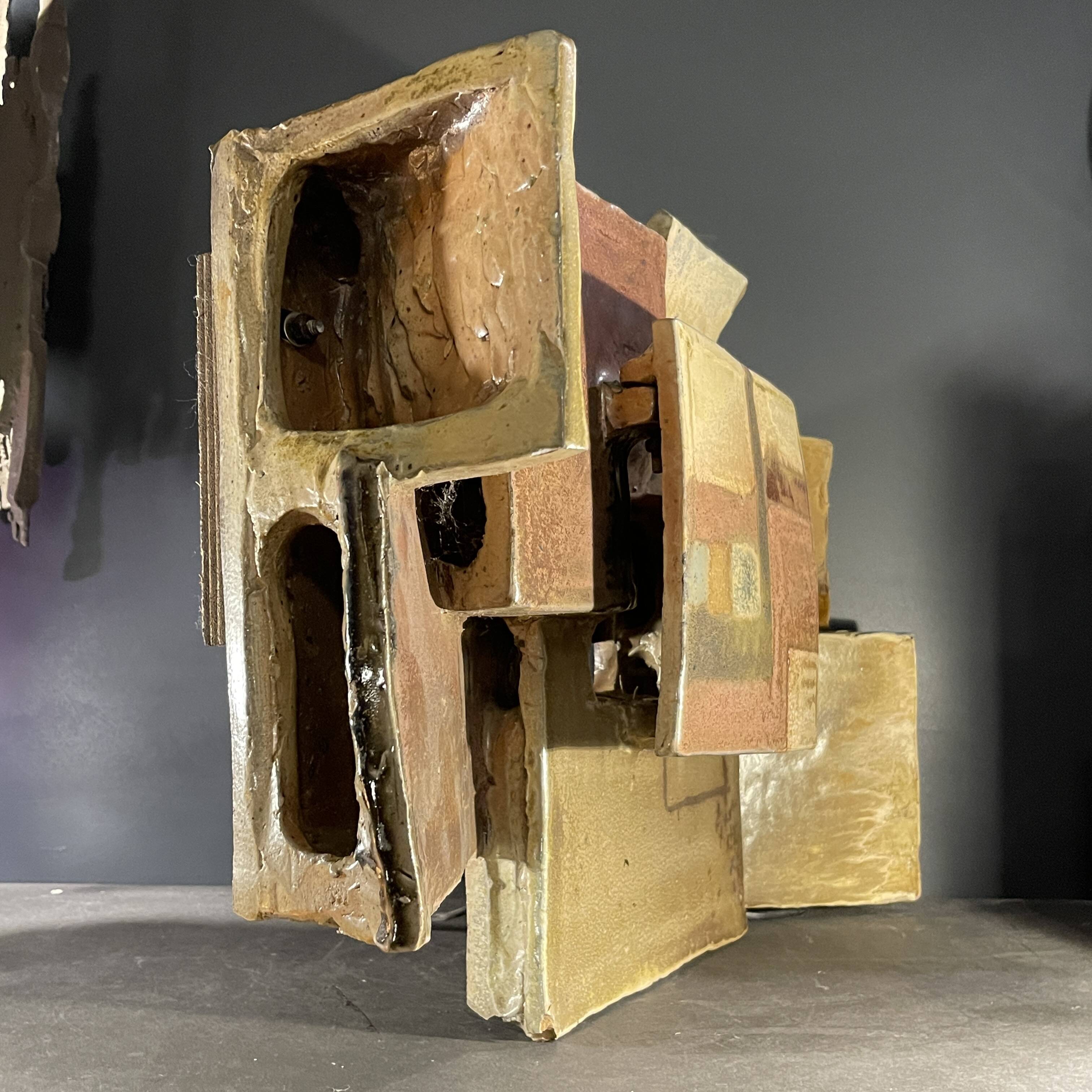 Wall light by jean-michel savary, brutalist lamp / abstract sandstone sculpture, ca 1980