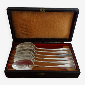 6 silver metal dessert/coffee spoons, single-plated Art Deco model - 14.5 cm