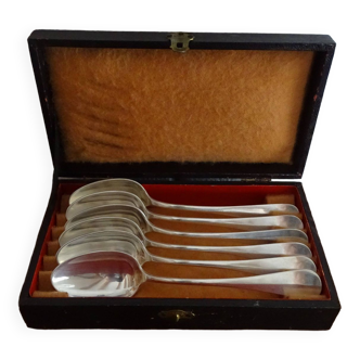 6 cuillères à dessert/café métal argenté modèle uniplat Art Deco - 14,5 cm