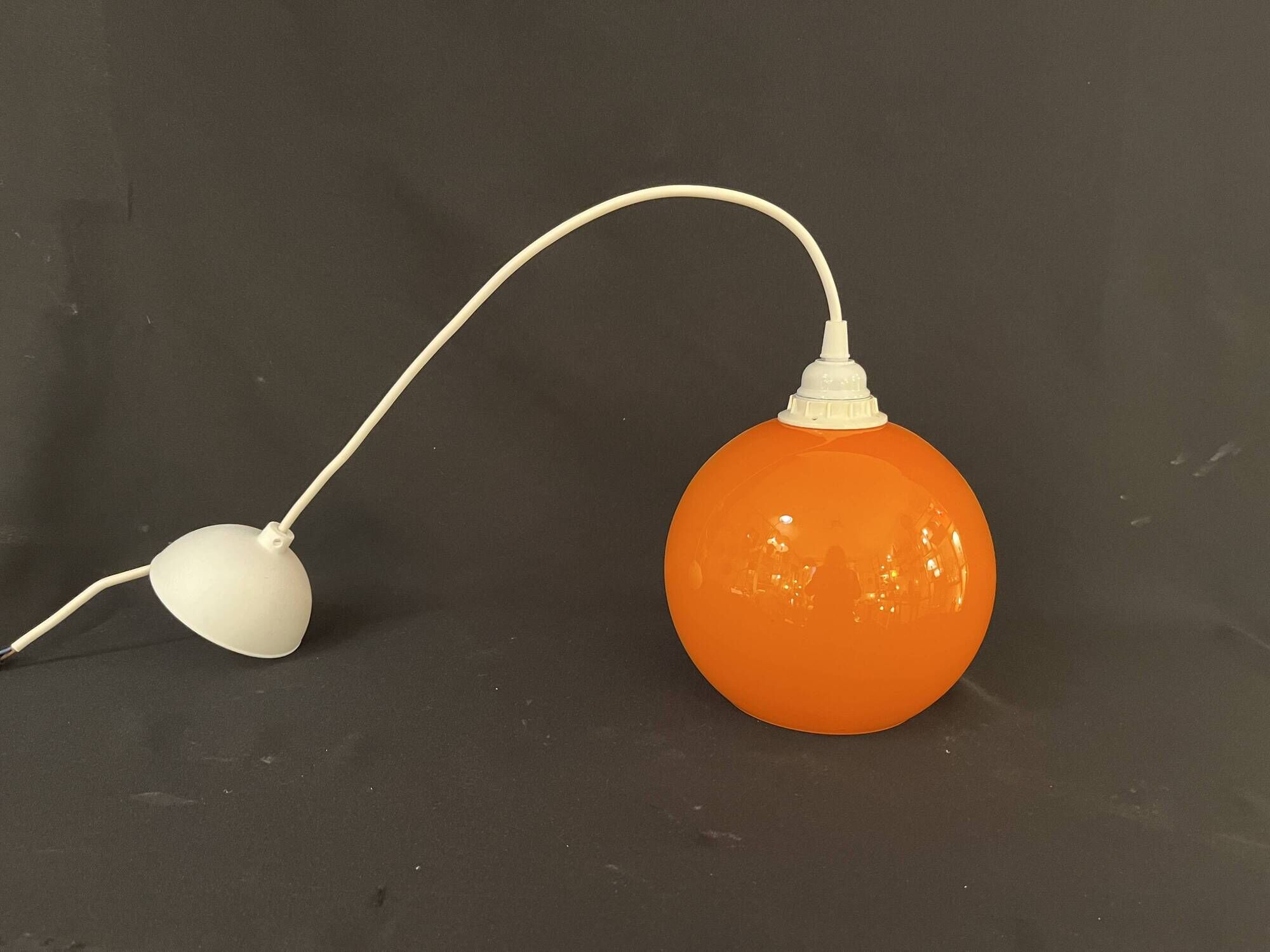 Suspension lamp Space Age 1970 vintage globe ball in orange opaline glass ceiling light chandelier