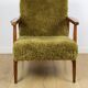 Vintage armchair, 1970s red fox - high pile khaki / olive - long pile