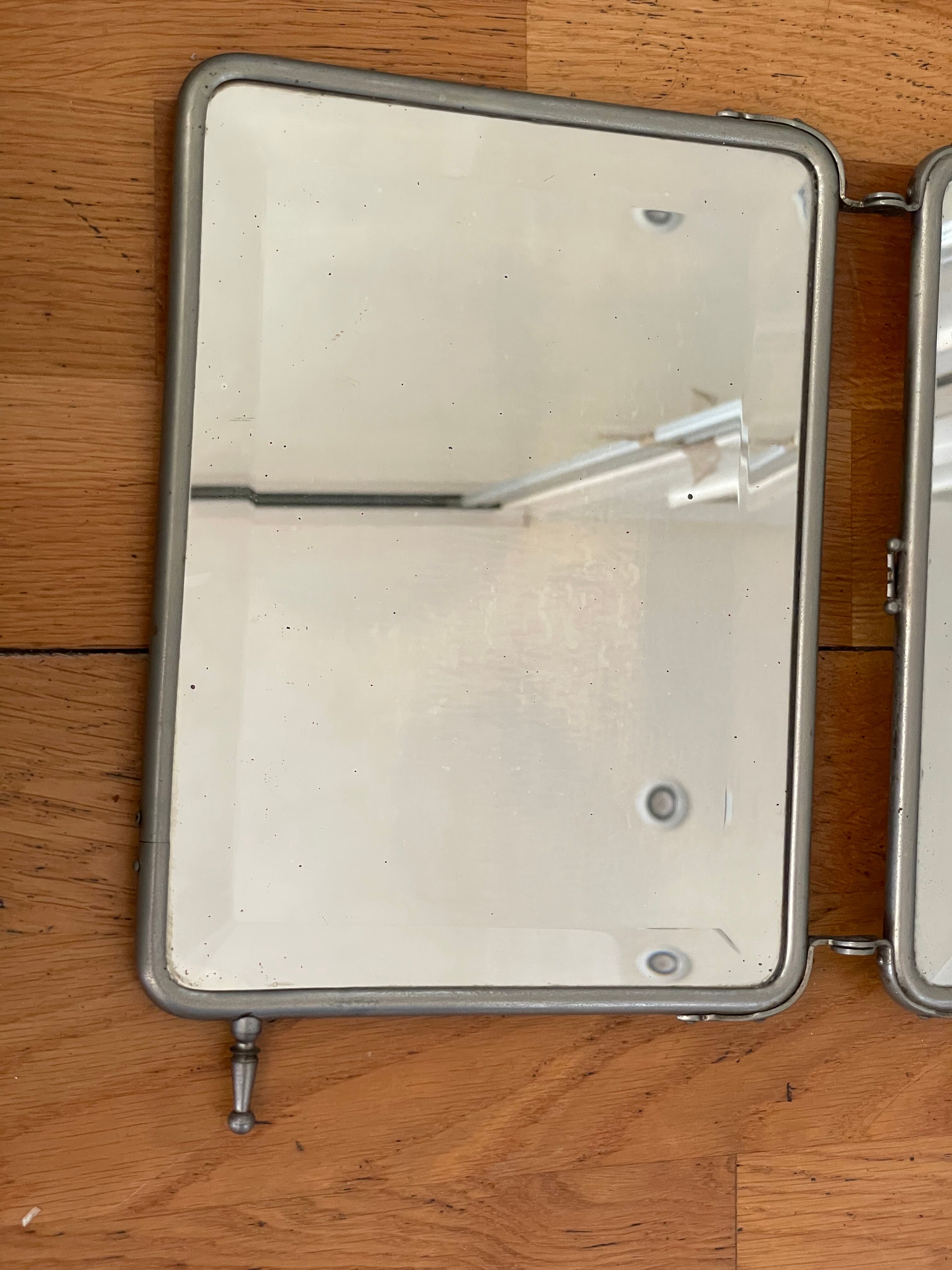 Mirror triptych barber beveled glass on stand