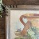 Peinture ancienne bouquet de fleurs, nature morte aquarelle violettes