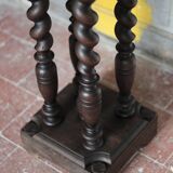 Vintage wood and marble side table, Louis XIII style turned wood pedestal table