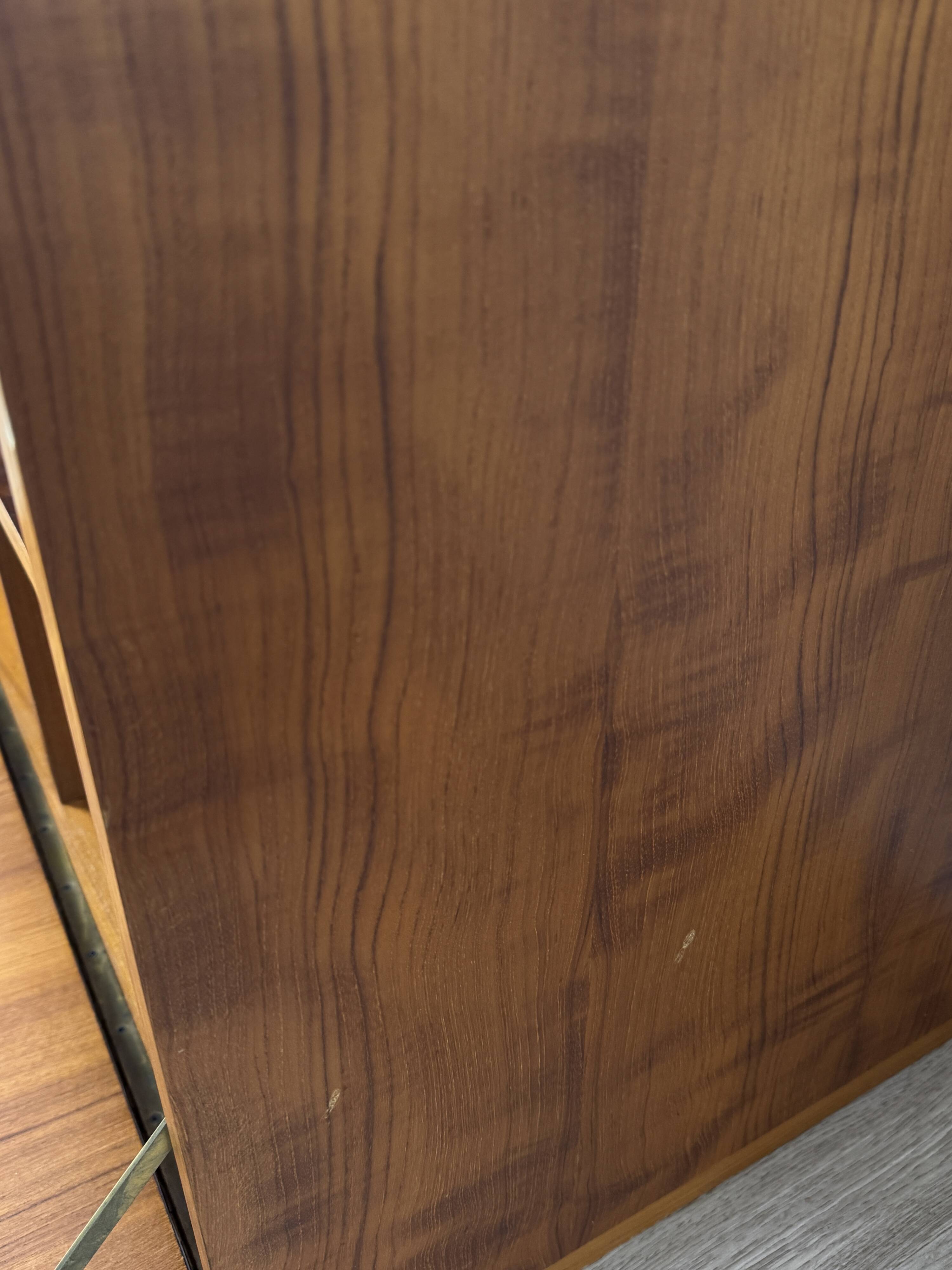 Teak furniture — sliding display cabinet + drop-down door