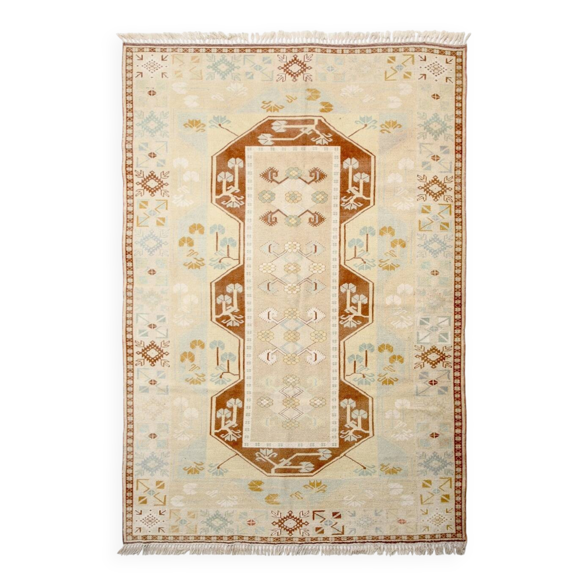 6x9 Terracotta & Cream Vintage Persian Rug, 199x290Cm