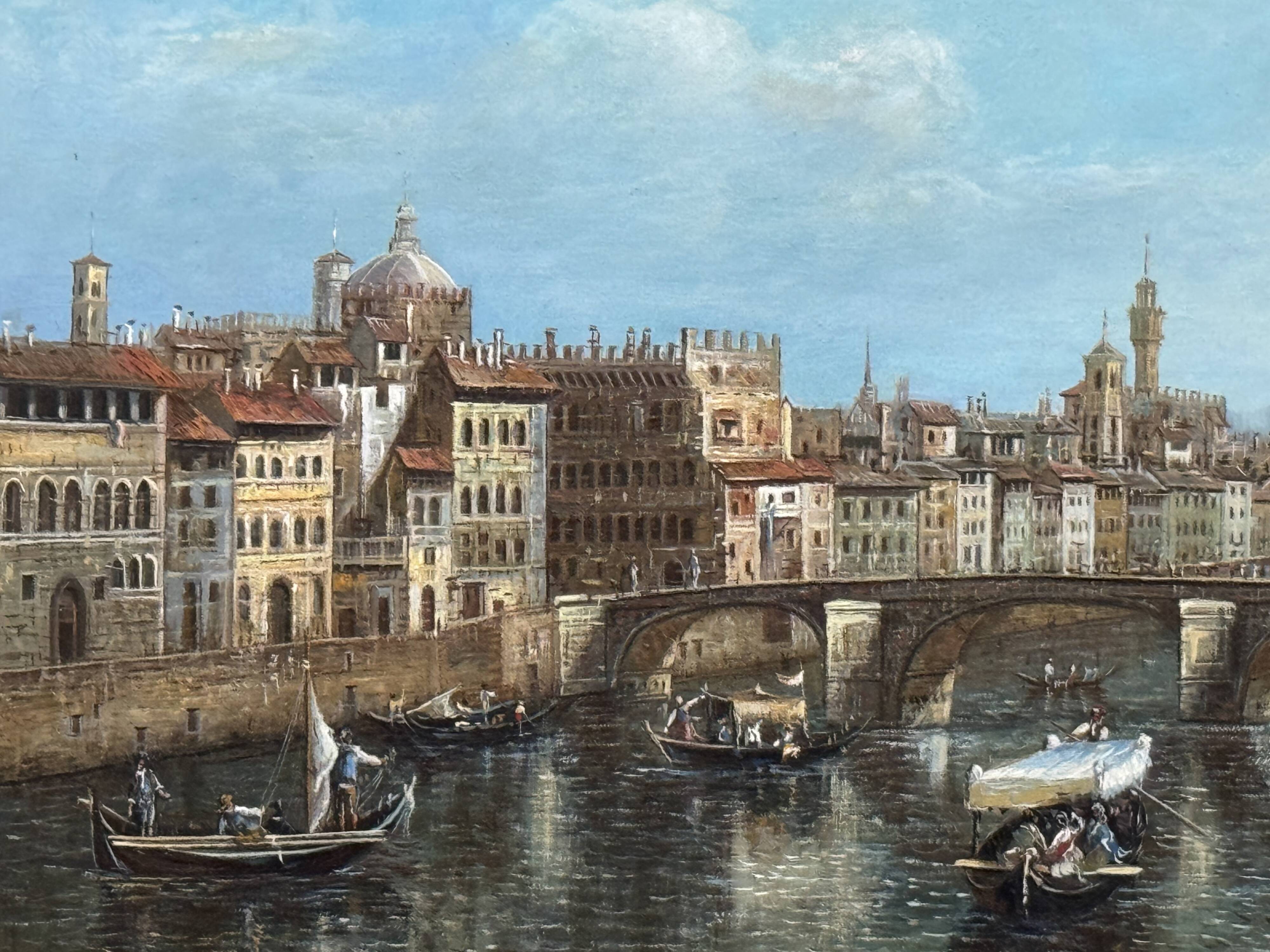 Oil on panel "The Arno at the Santa Trinita Bridge"
