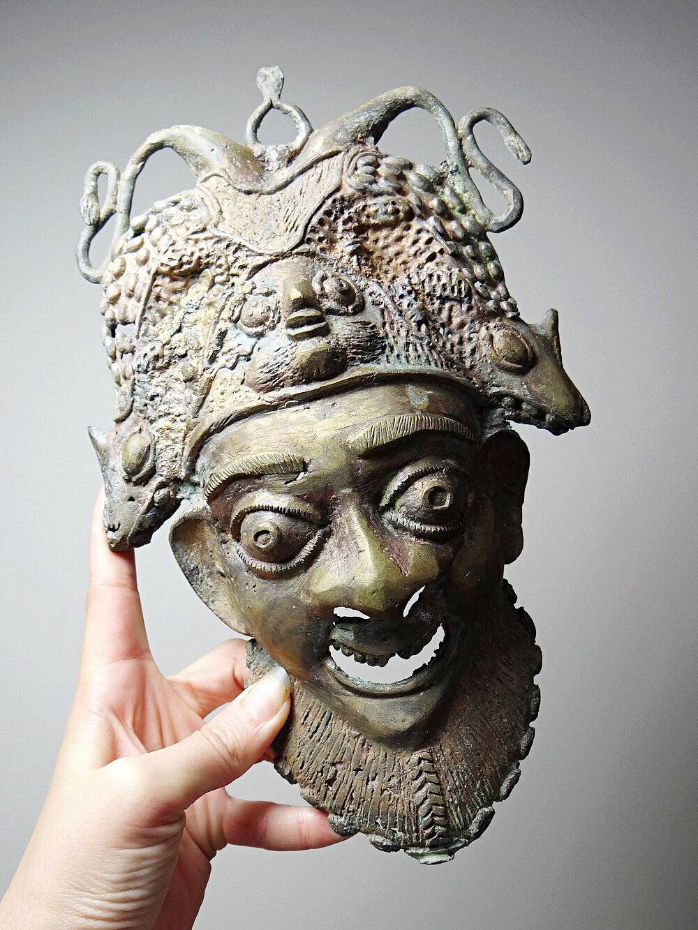 Vintage bronze African mask Bamoun, Cameroon