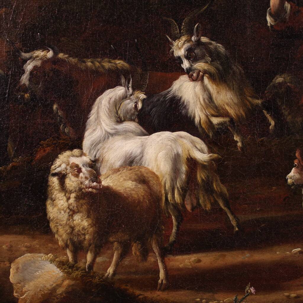 Great 18th century painting, pastoral scene with classical ruins