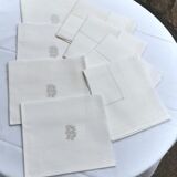 Set of 8 satin damask tablecloths, 19th, monogrammed "BG"