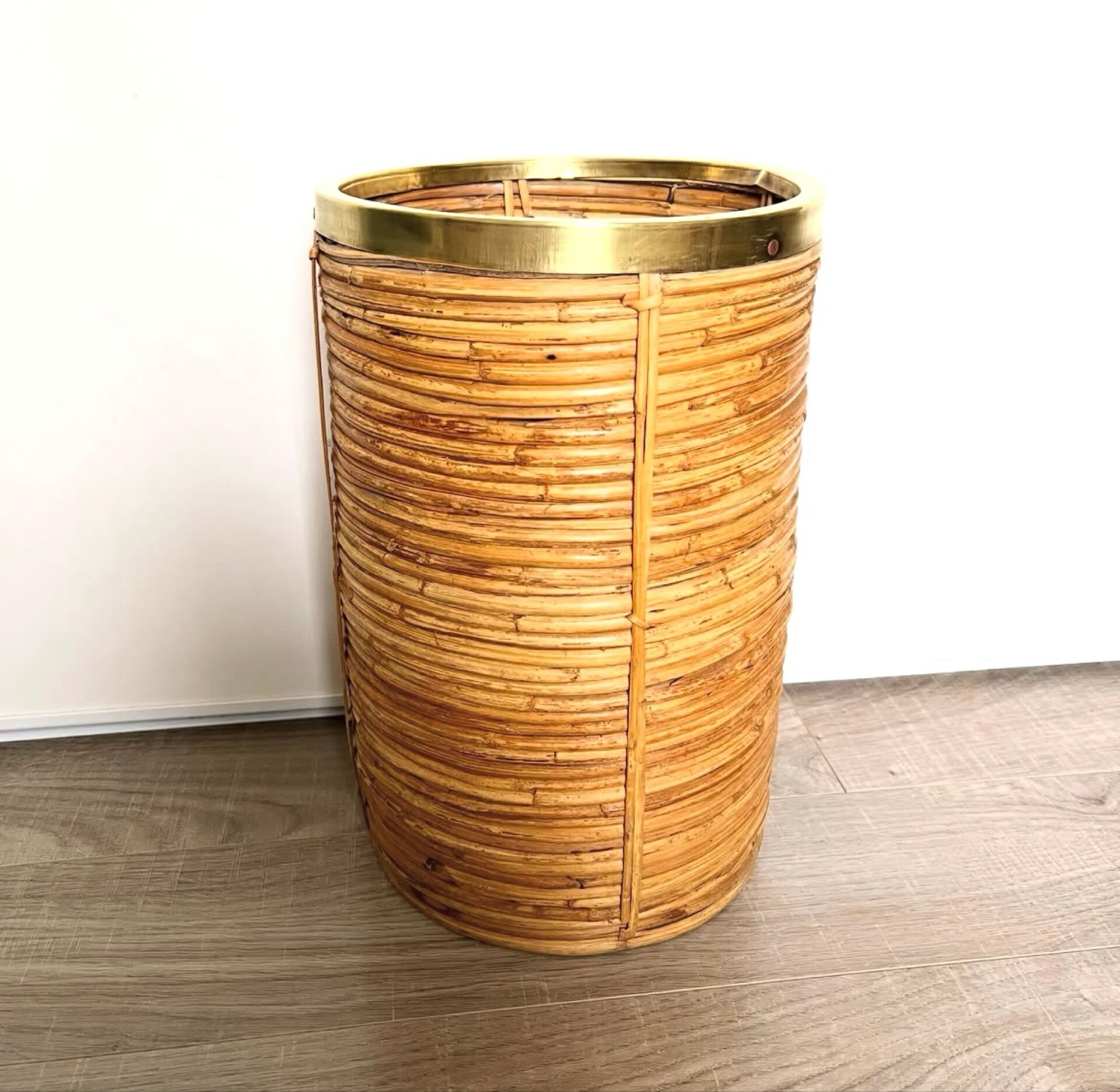 Porte parapluies vintage rotin laiton
