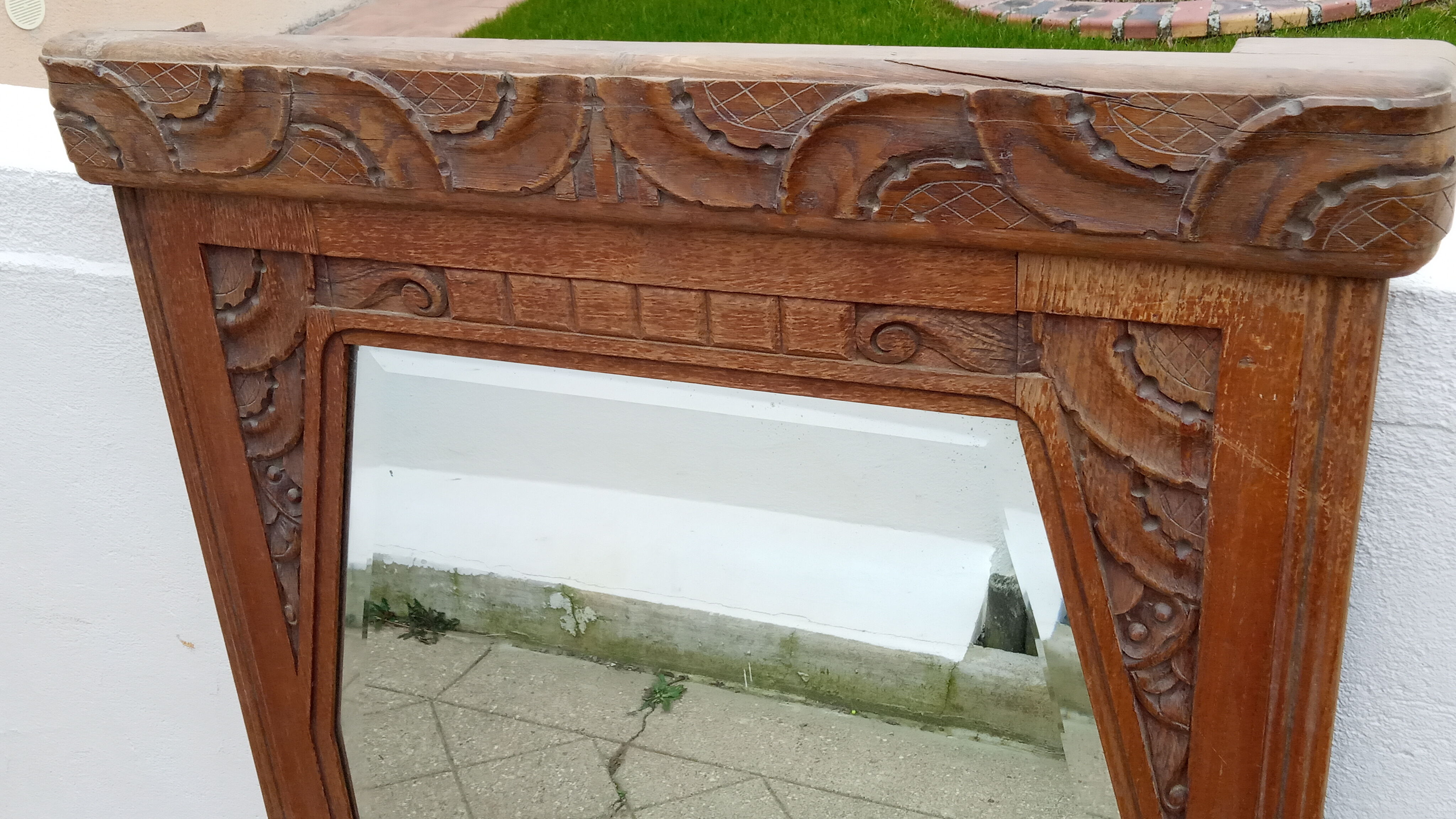 Art-Deco trumeau mirror in oak 79×124 cm