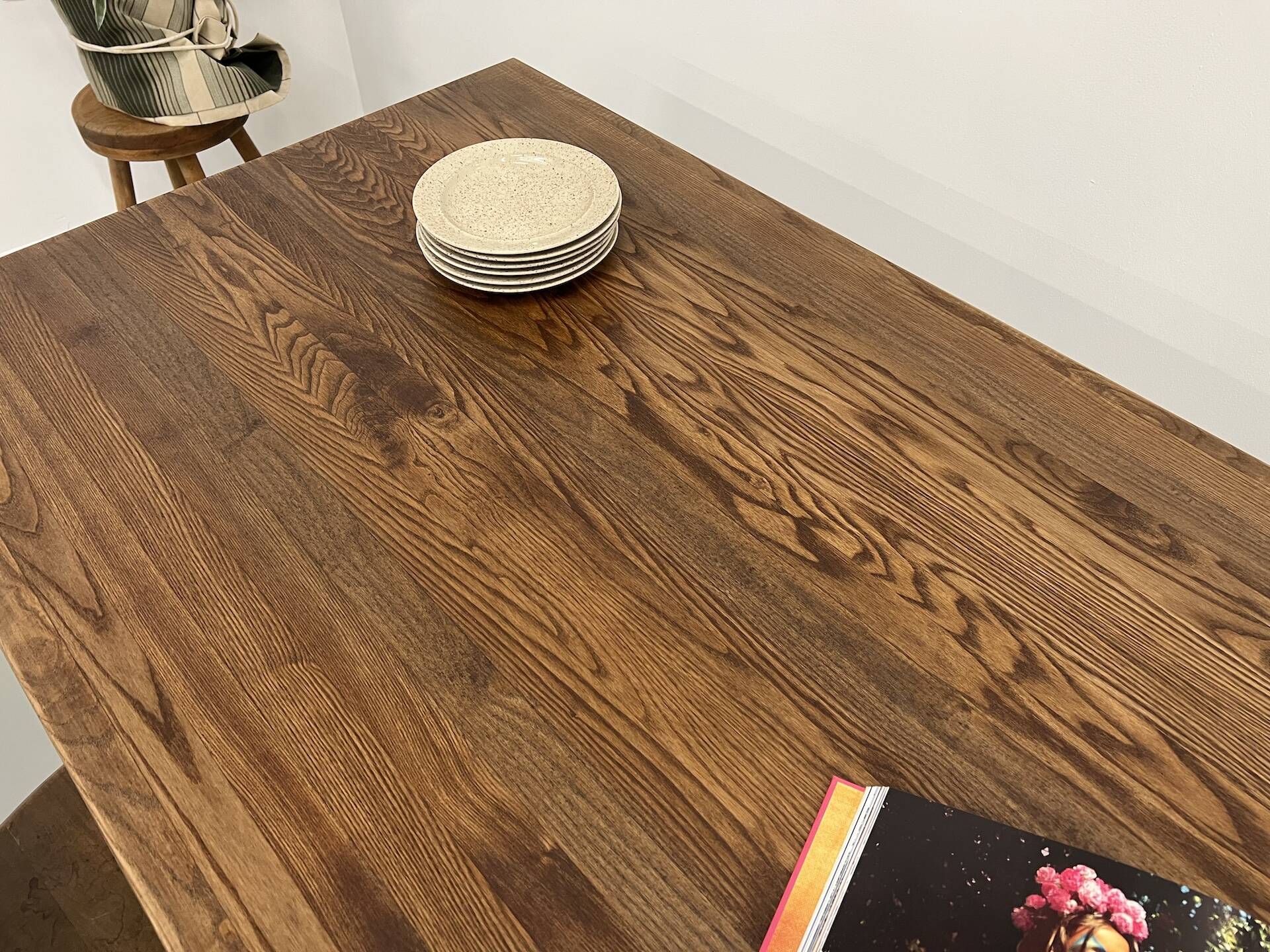 Farmhouse table with spindle legs in solid beech and ash