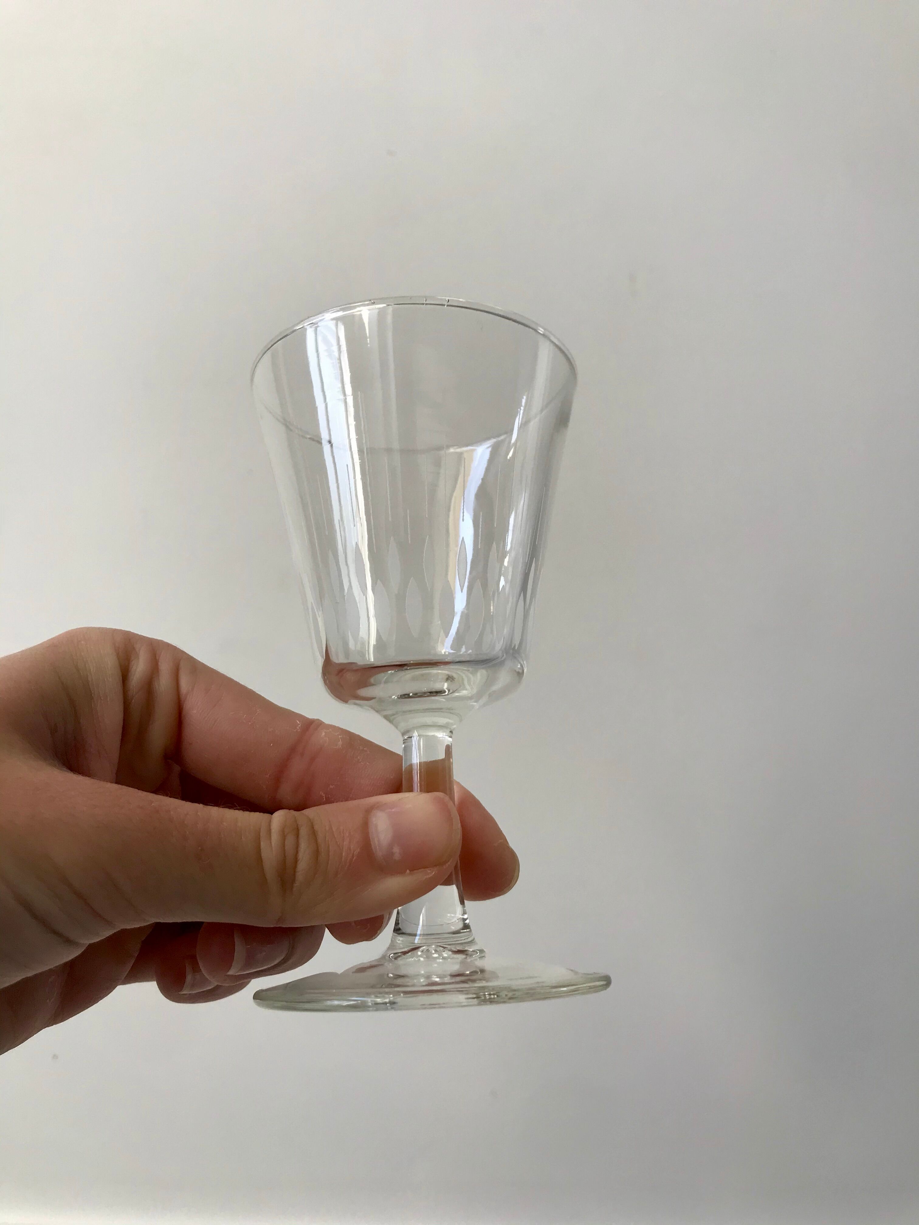 Set of 5 small crystalline glass wine glasses 50-60s