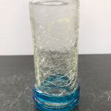 Vase roulé verre craquelé bleu vintage