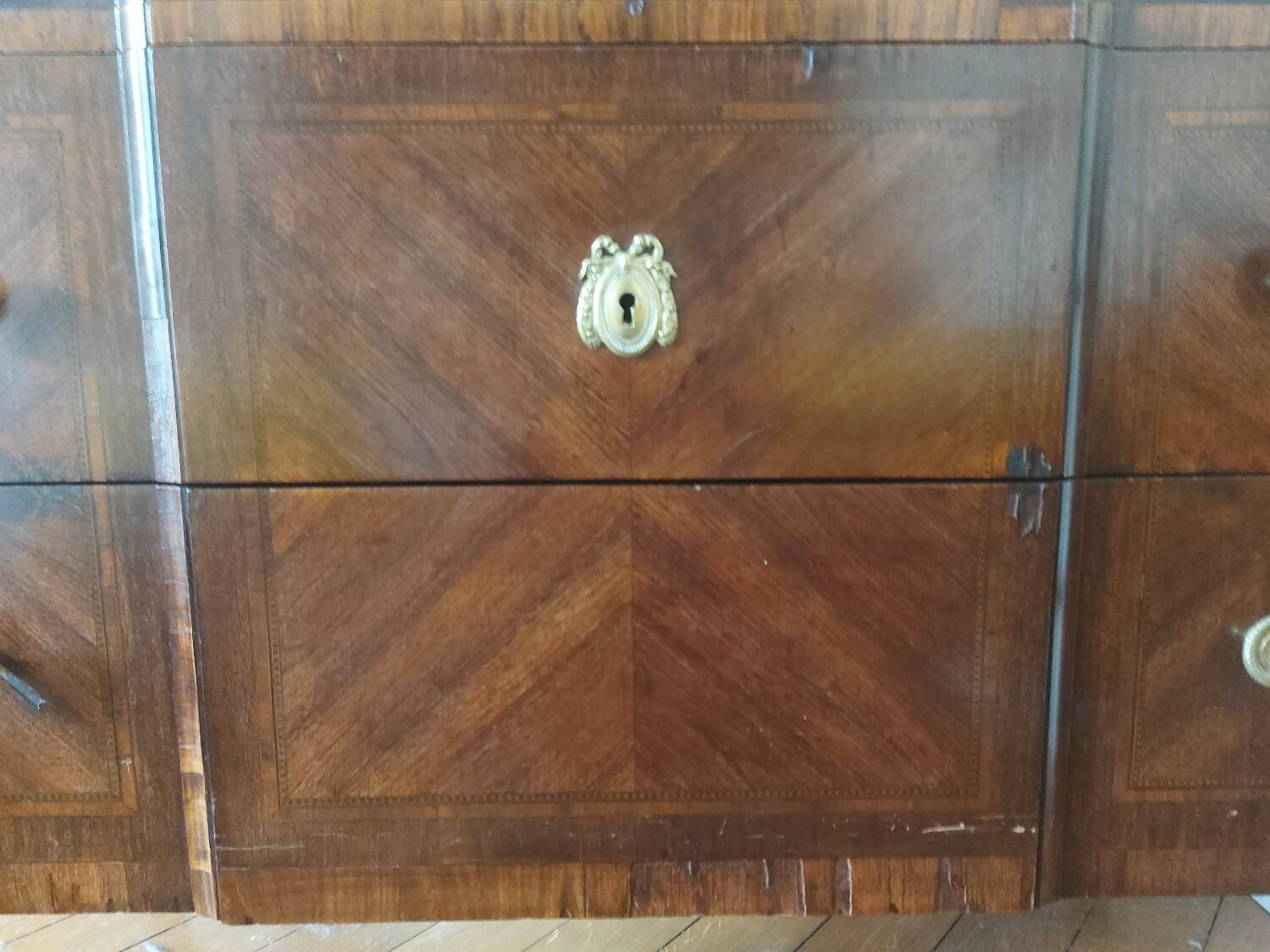 Wooden and marble chest of drawers