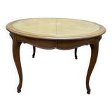 Round oak dining table with leather in Louis XV style.