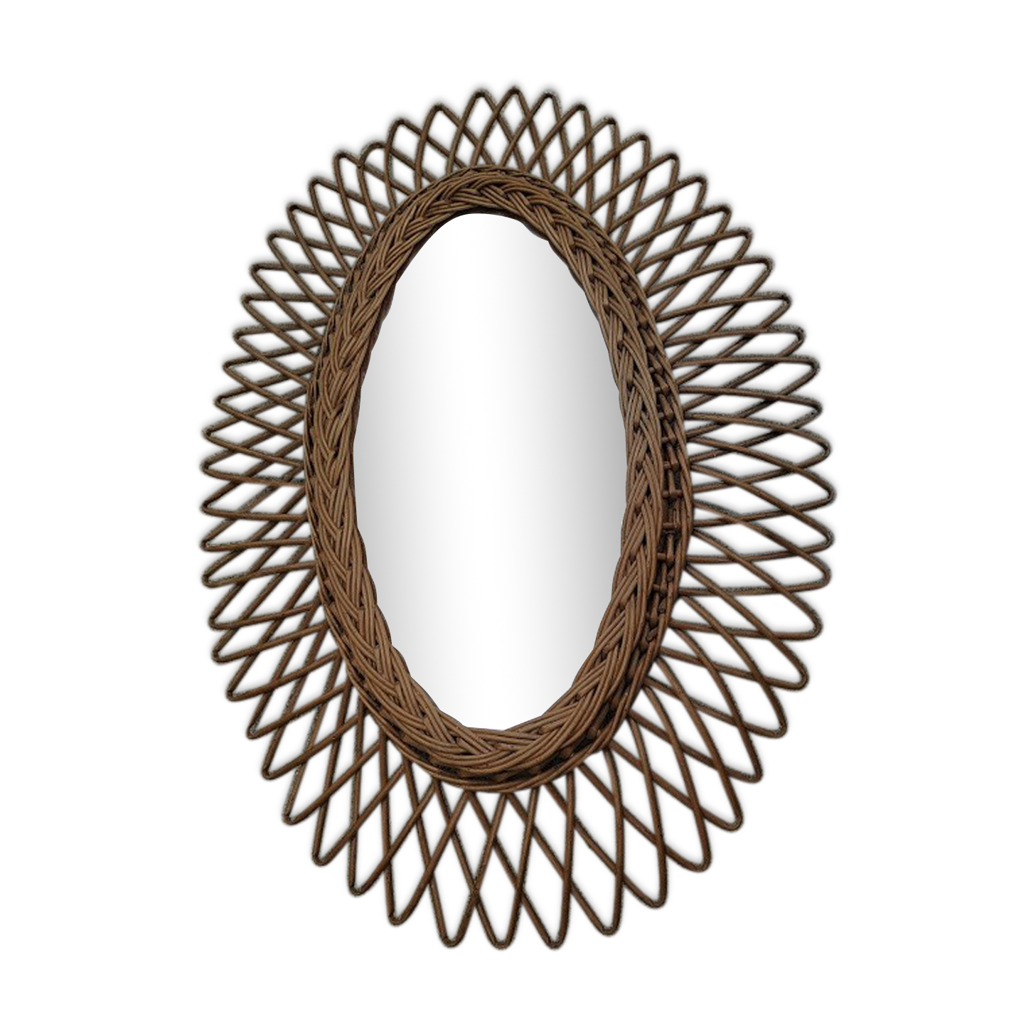 Vintage sun mirror in rattan 63x64cm