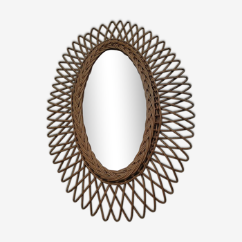 Vintage sun mirror in rattan 63x64cm