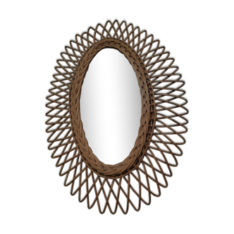 Vintage sun mirror in rattan 63x64cm