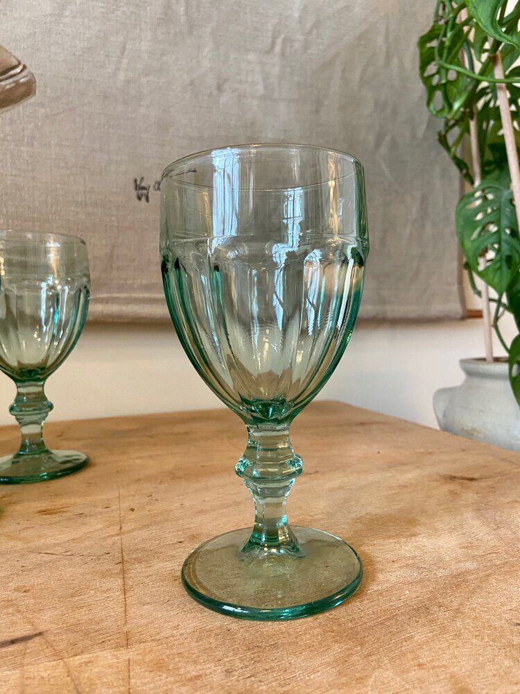9 green molded glass glasses