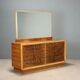 Vintage walnut burl commode with brass handles, Italian design from the 1940s.
