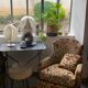 Fauteuil velours fleuri