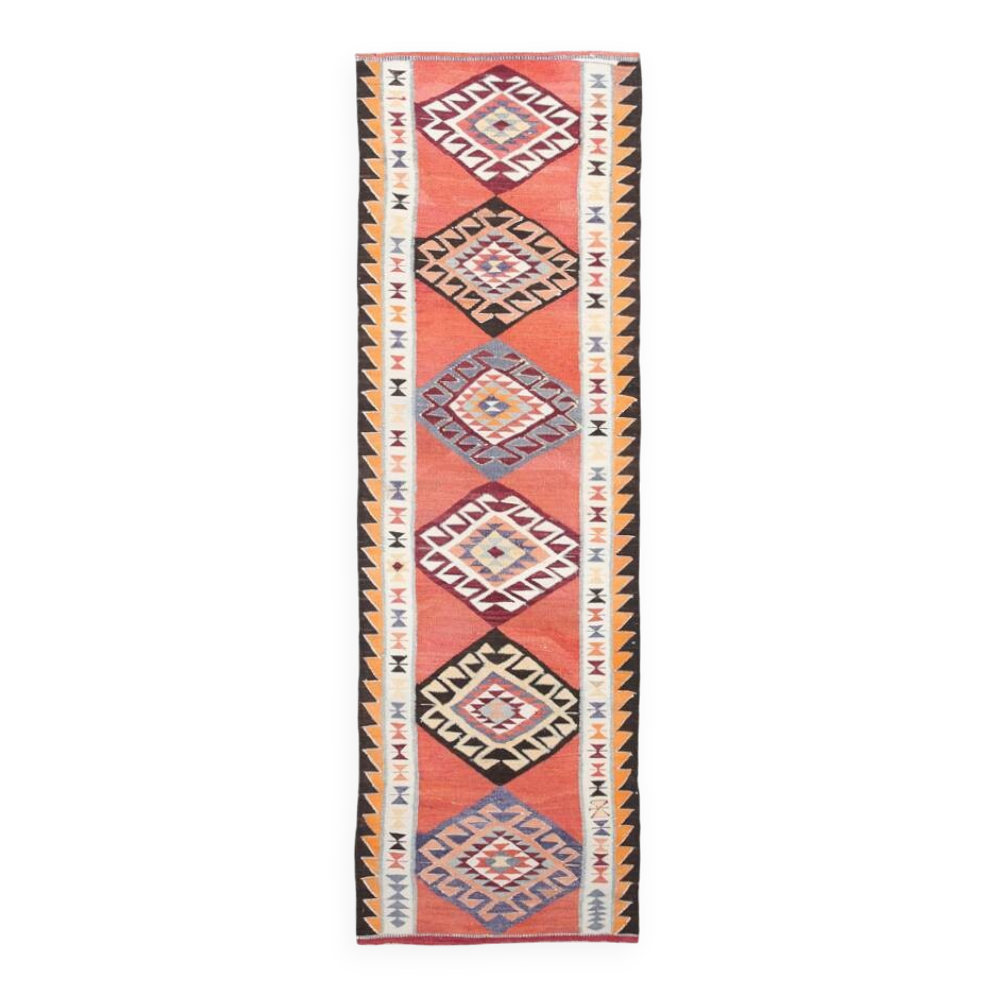 3x10 Salmon Geometric Pattern Vintage Runner, Mid Century Modern, 92x302 Cm