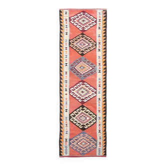 3x10 Salmon Geometric Pattern Vintage Runner, Mid Century Modern, 92x302 Cm