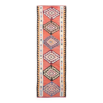 3x10 Salmon Geometric Pattern Vintage Runner, Mid Century Modern, 92x302 Cm