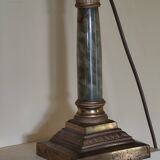 Corinthian column lamp base in green onyx and bronze