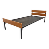 Vintage modernist style bed in metal and teak type formica from the 60s